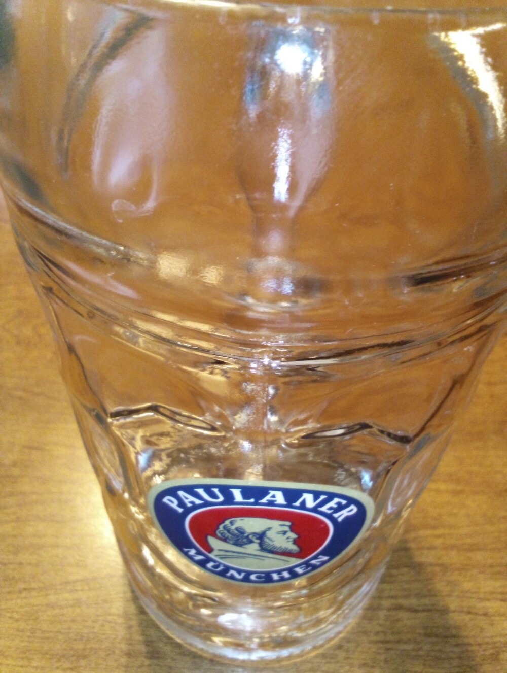 Paulaner Munchen One Liter Clear Glass Dimpled Heavy Duty Beer Mug